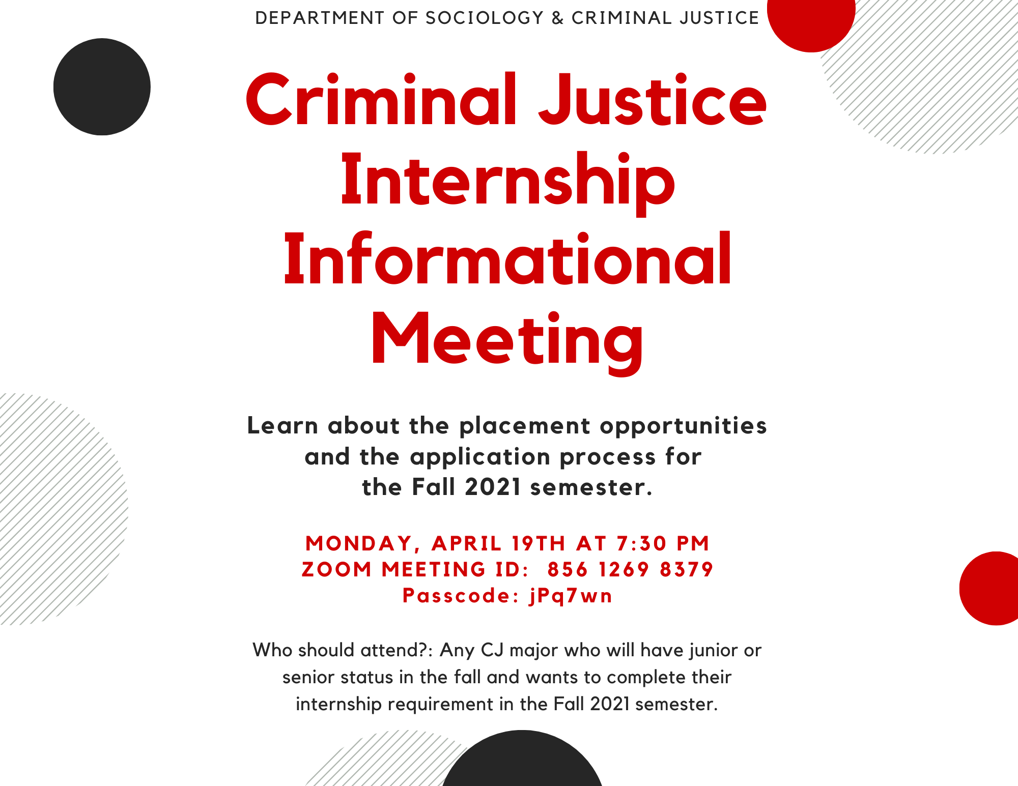Criminal Justice Fall Internship Information Meeting University of